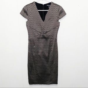 Brooks Brothers Black Geometric V-Neck Midi Dress